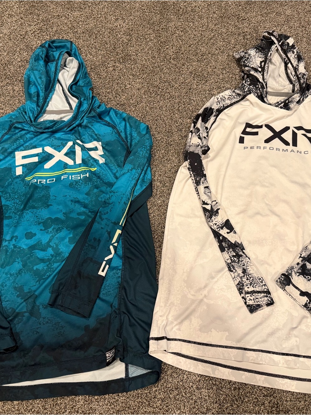FXR Performance Hooded Fishing Shirts - Teal & White YOUTH L